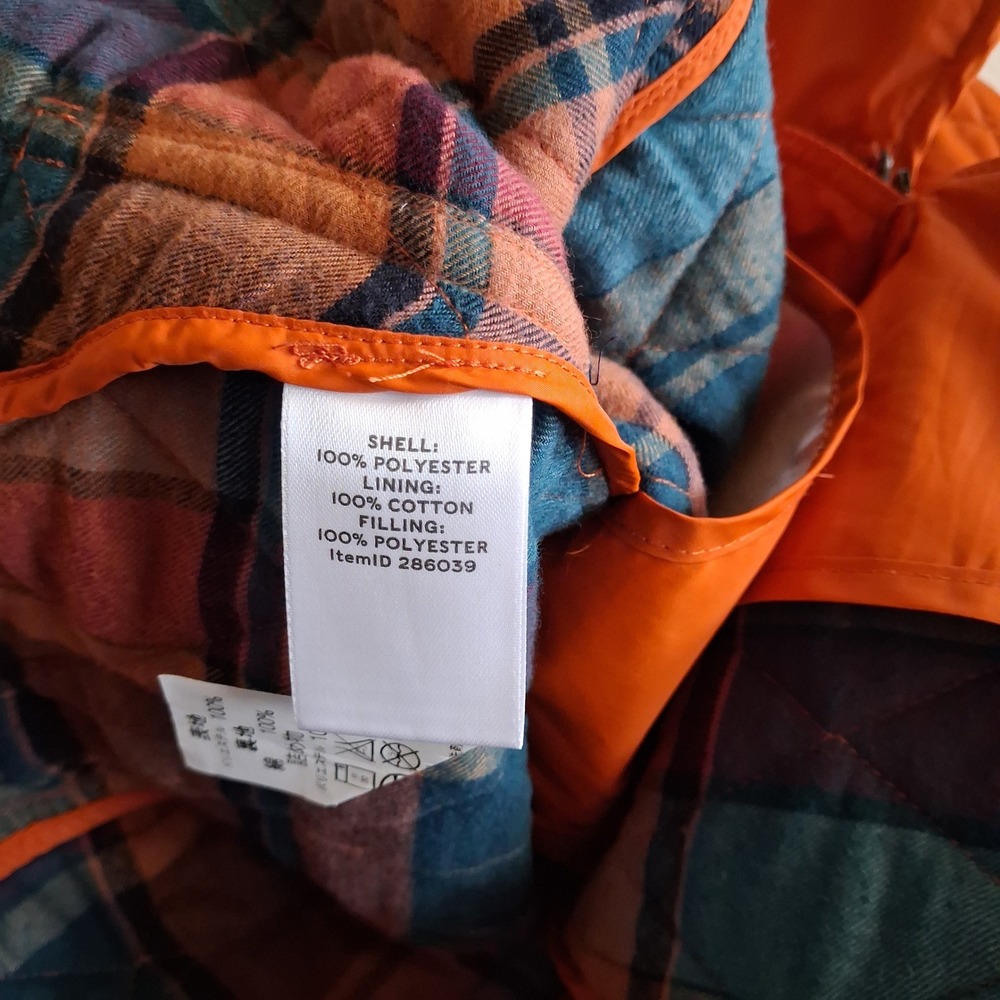 l.l. bean sig orange diamond quilted jacket plaid old money barn chore fall 2 - Picture 7 of 11